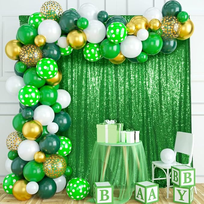 SquarePie Sequin Backdrop 10FT x 10FT Green Curtain Background for Wedding Christmas Party Decoration