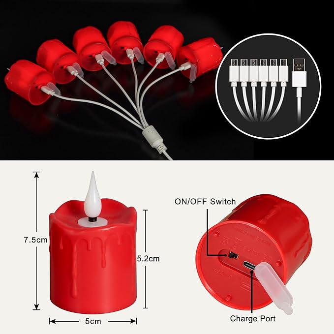 FREEPOWER Rechargeable Flameless LED Votive Candles Red Waterproof LED Candles Lights with Remote Timer for Parties, Special Events, and Home Decor, 2'' x 3''