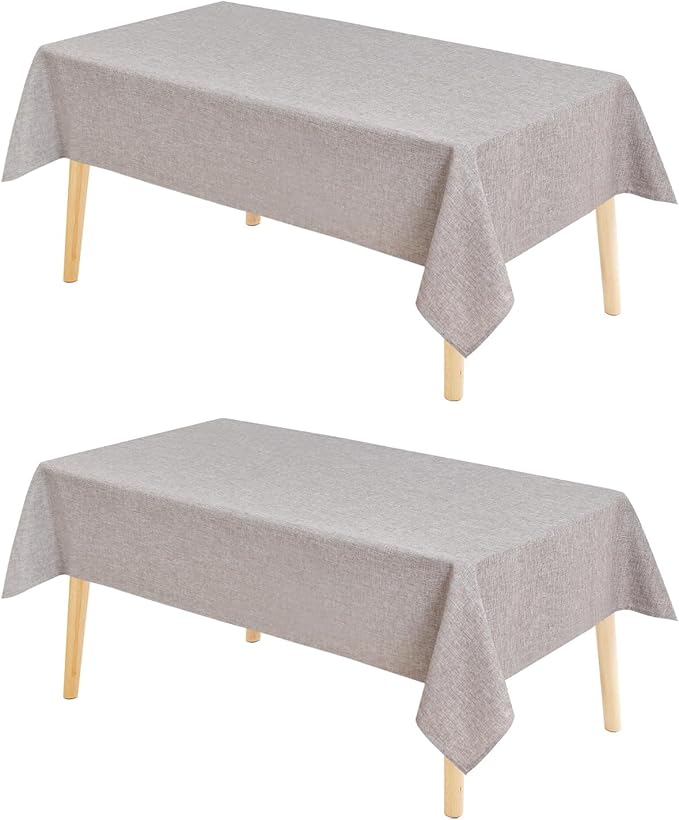 Hiasan 2 Pack Faux Linen Rectangle Tablecloth - Wrinkle and Stain Resistant Washable Table Cloth for Kitchen Dining Room Holiday Dinner, Stone, 70 x 90 Inch
