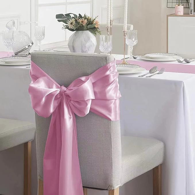 24Pack Table Runner 12 x 108 Inches Satin Silk Table Runner for Wedding, Birthday Party, Banquets, Graduations Decoration, fit Rectange and Round Table-Pink