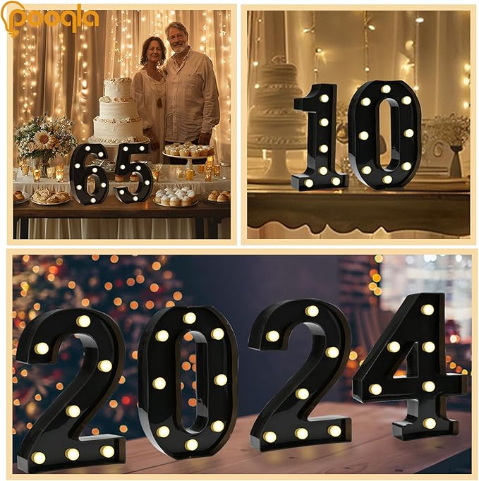 Pooqla Decorative Led Light Up Number Letters, Black Plastic Marquee Number Lights Sign for 18th Birthday Party Wedding Decor Battery Operated Black Decoration 18