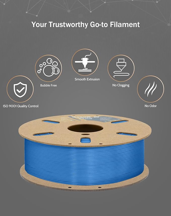 DURAMIC 3D PLA+ Filament 1.75mm 1Kg Blue, PLA Plus Filament 1Kg Spool(2.2lbs) Tougher and Stronger, Dimensional Accuracy Probability +/- 0.02mm