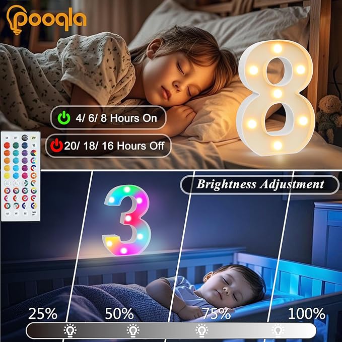 Pooqla 80th Birthday Decoration fors Her Him, 35 Colors LED Light Up Numbers with Remote, Multicolor Marquee Numbers 80 Sign for Party Backdrop 80th Birthday Gift, Lighted Number 80
