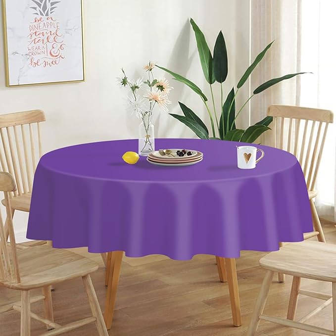 QIKSION Purple Round Tablecloth 12 Pack, 84 Inch Plastic Table Cover Disposable for Parties