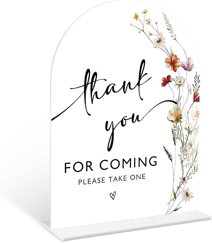 Boho Floral Thank You For Coming Sign, 6 x 8 Inch White Arch Acrylic Wedding Sign with Holder, Wedding Sign for Ceremony and Reception, Wedding Decoration, Wedding Supplies - BX03