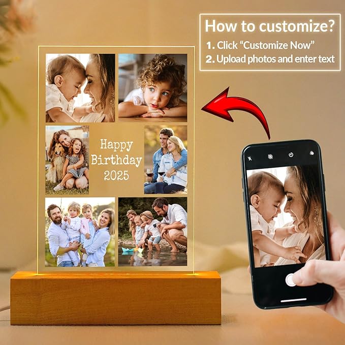 Custom Picture Frames with Photo, Personalized Photo Frame with Night Light, Customized Picture Frame, Personalized Anniversary Birthday Gifts for Women, Men, Her, Him, Mom, Dad, Family, Friend