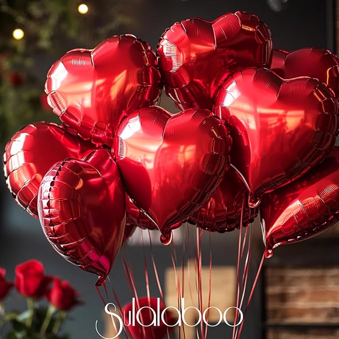 15Pcs Red Heart Balloons Helium 18 Inch Heart Shaped Foil Balloons for Valentines Day Mother's Day Engagement Anniversary Birthday Bridal Wedding Party Decorations