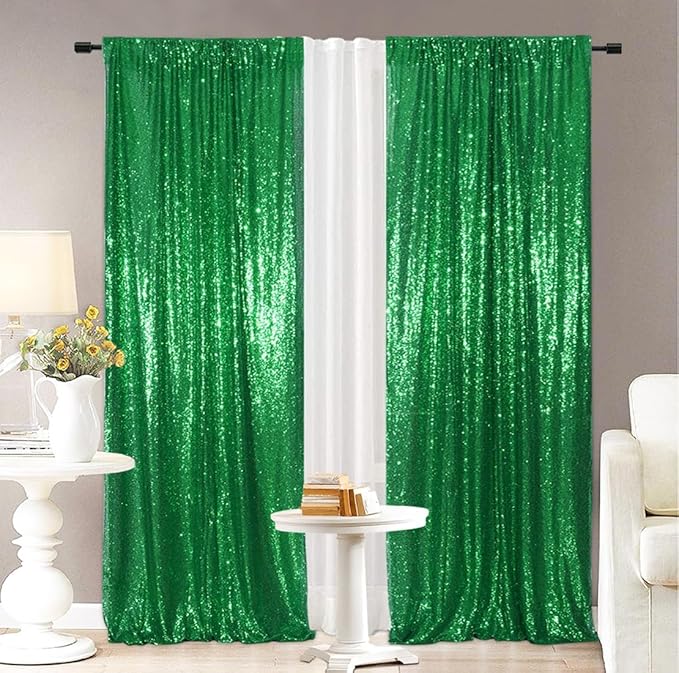 Eternal Beauty 4 PCS Sequin Backdrop Curtain, Sequin Wedding Backdrop for Christmas Party, Birthday (Green 2FTx8FT)