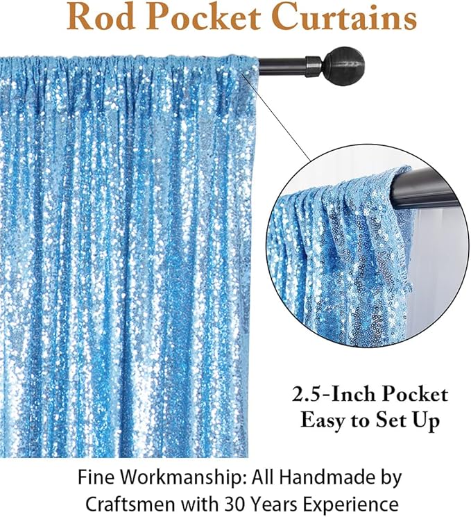 ShinyBeauty Sequin Curtains 2 Panels Baby Blue 2FTx8FT Sequin Photo Backdrop Sequin Backdrop Curtain Pack of 2-200113E