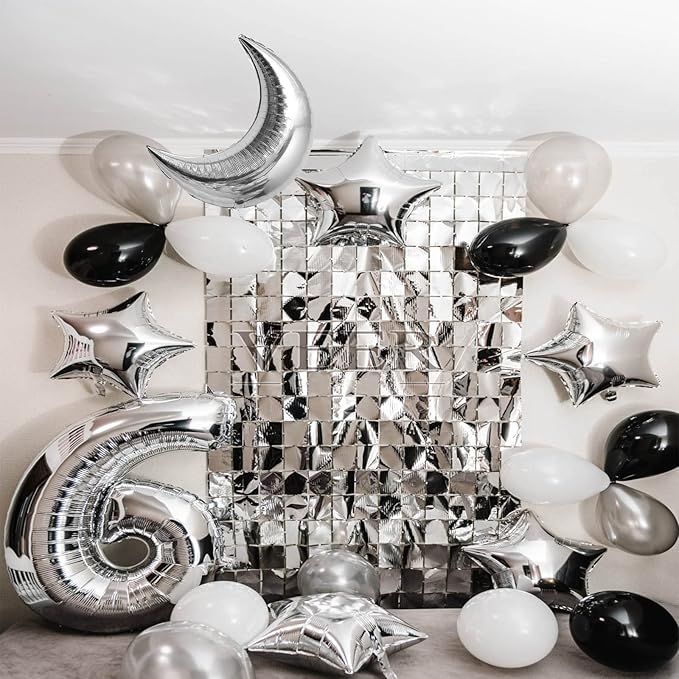 50pcs Silver Moon and Star Balloons,36"Moon Foil Balloons 18"10" Star Foil Balloons Four Pointed Star Balloon Mylar Balloon for Baby Shower Christmas Wedding Birthday Party