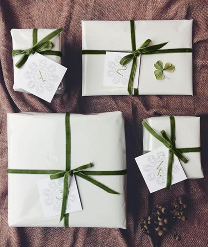 Olive Green Christmas Velvet Ribbon for Tree, Gift Wrapping, Flower Bouquet, Wreath Decorations, Bow Making 3/8'', 25 Yards