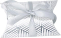 Aokbean 100 Pack Mini Pillow Candy Box Small Gift Boxes with 50 Yards Ribbon for Christmas Wedding Party Favor Gift, Jewelry or Soap Packaging (Silver Stripes)
