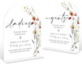 2 Pcs Boho Floral Wedding Bathroom Ladies & Gents Signs, 6 x 8 Inch White Arch Acrylic Wedding Sign with Holder, Wedding Sign for Ceremony and Reception, Wedding Decoration, Wedding Supplies - BX32