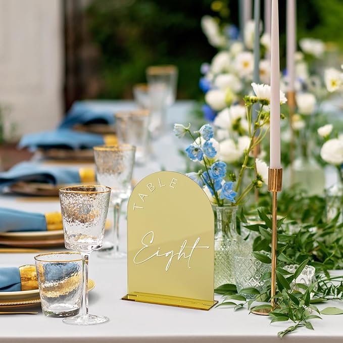 Gold Mirrored Arch Wedding Table Numbers 1-20 with Stands, 5x7 Inch Acrylic Arch Sign with Holder, Table Numbers 1-20, 5"x7")