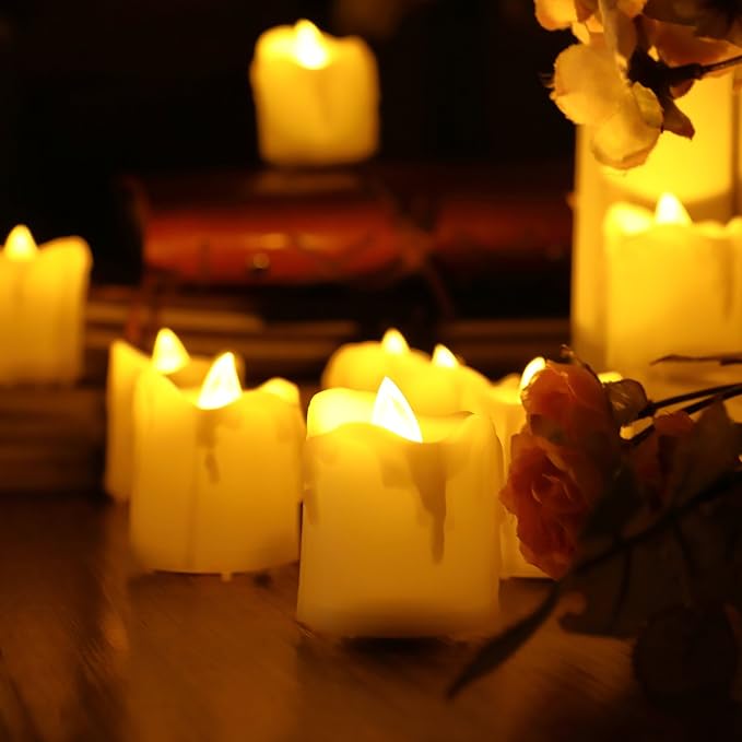 CANDLE CHOICE Battery Operated Flameless Votive Candles with Timer Flickering Fake Electric LED Tea Lights Set Wedding Party Holiday Decorations Table Centerpiece Long Lasting Batteries Included 6 PCS