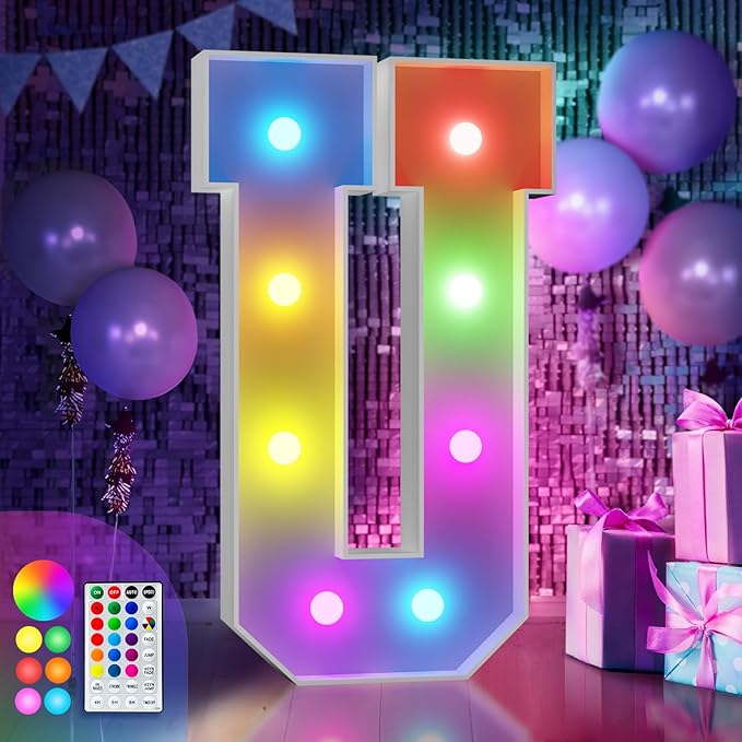 imprsv 3FT Colorful Marquee Light Up Letters U, 18 Colors Light Up Sign Alphabet Sign with Remote, One Letters First Birthday, Large Letters for Birthday Engagement Anniversary Wedding Party Decor
