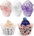 Cupcake Liners, Cupcake Wrappers Artistic Bake Cake Toppers Little Butterfly Flowers Paper White Pink Purple for Wedding Brtyday Party Decoration Pack of 24