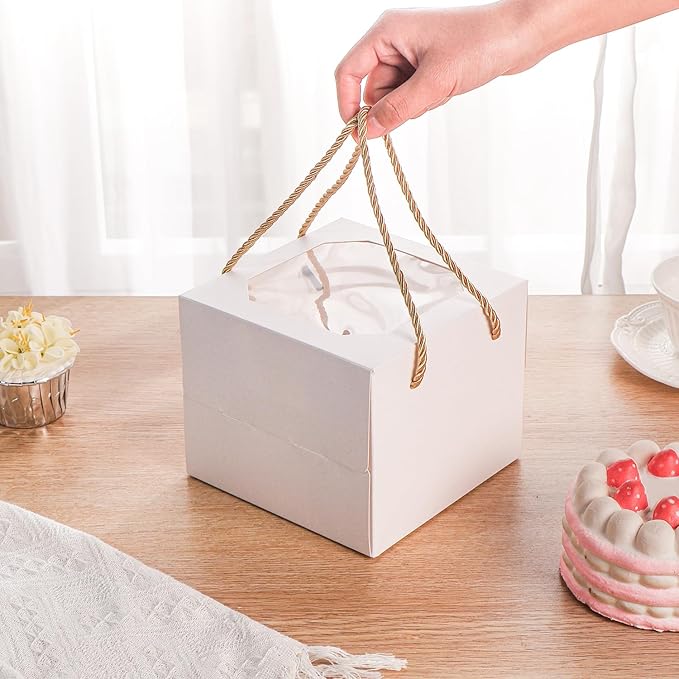 10 pcs 6x6x5 Inch Small Cake Box with Window, 6 inch cake box,Bakery Pastry Cookie Boxes,disposable cake containers, Mini Pie for Pastry,Dessert,Strawberries,Chocolates, Cupcakes