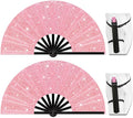 13" Large Folding Rave Fan with Holster, Clack Hand Fans Foldable for Line Dancing, Boots On The Ground Fan for Women Men Festival EDM Party Decoration, Glitter Pink 2 Pack