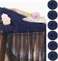 Set of 6 Pearl Table Runner 29 x 120 Inch Tulle Fabric Lace Table Runners Boho Rustic Tablecloth for Bridal Shower Birthday Party Wedding Arch Aisle Veil Dessert Table Decor(Navy Blue)