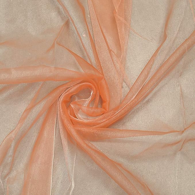 VDS Peach Organza Fabric, 75 Yards Continuous, 45” Wide, Wedding Party Decoration Iridescent Crystal Sheer Shiny Organza Tulle Bridal Dress DIY Crafts Costume Sewing Backdrop Arch Cloth