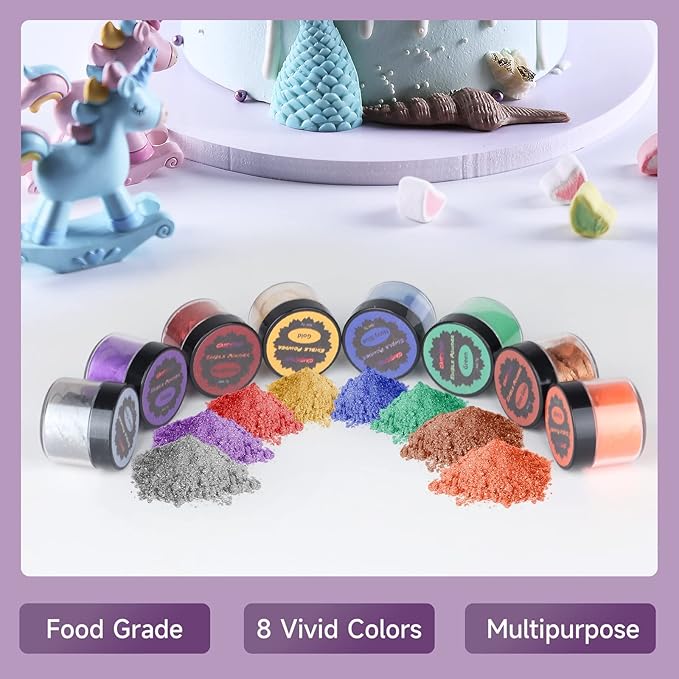 Cakestar Edible Glitter, 8 Colors Edible Luster Dust, Edible Glitters for Drinks, Food Shimmer Dust for Cookies, Cake Decorating, Strawberries, 7g/bottle