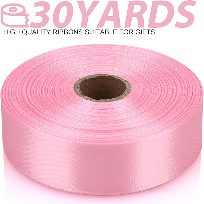 Light Pink 7/8 Inch 30 Yards Satin Craft Ribbon - Single Face Polyester Ribbon for Handmade Roses, Gift Wrapping, Timeless Flower, Bouquets, Wedding and Party Decoration