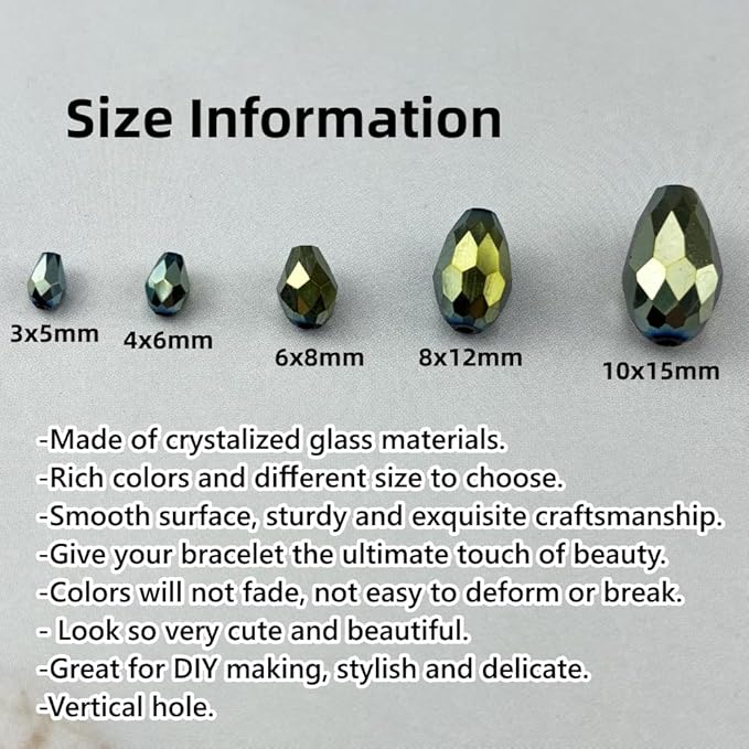 130pcs 6x8mm Teardrop Crystal Glass Beads for Jewelry Making, Faceted Vertical Hole Teardrop Glass Spacer Beads for Wind Chimes Bracelet Earring Necklace DIY Craft(Green Light)
