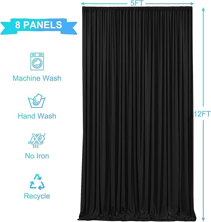 40ft x 12ft Black Backdrop Curtains Wrinkle Free Backdrop Curtain for Wedding Parties Black Fabric Backdrops Drapes Back Drop Cloth Bridal Shower Stage Curtains Wedding Decorations for Reception