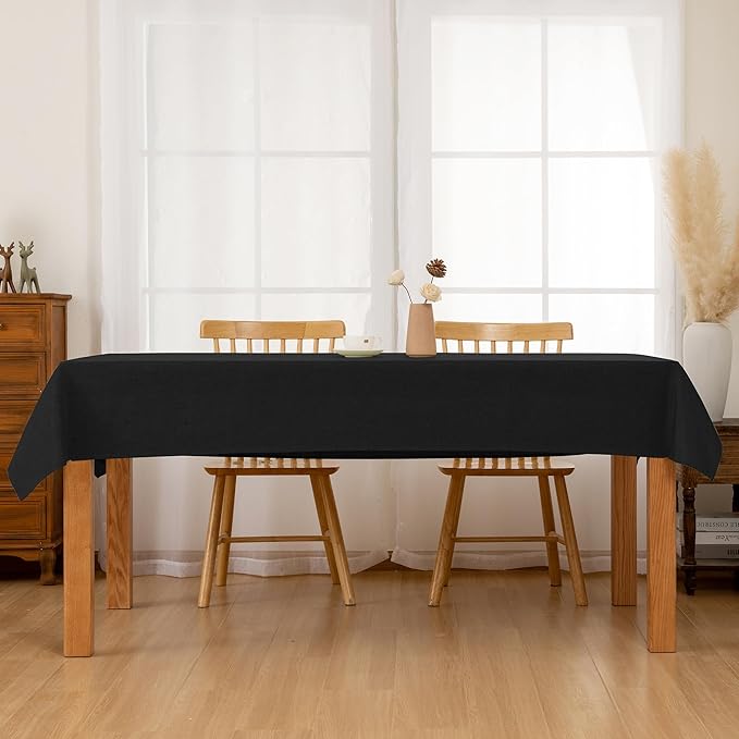 Hiasan Faux Linen Rectangle Tablecloth - Wrinkle and Stain Resistant Washable Table Cloth for Kitchen Dining Room Holiday Table Cover for Dinner, Black, 70 x 108 Inch