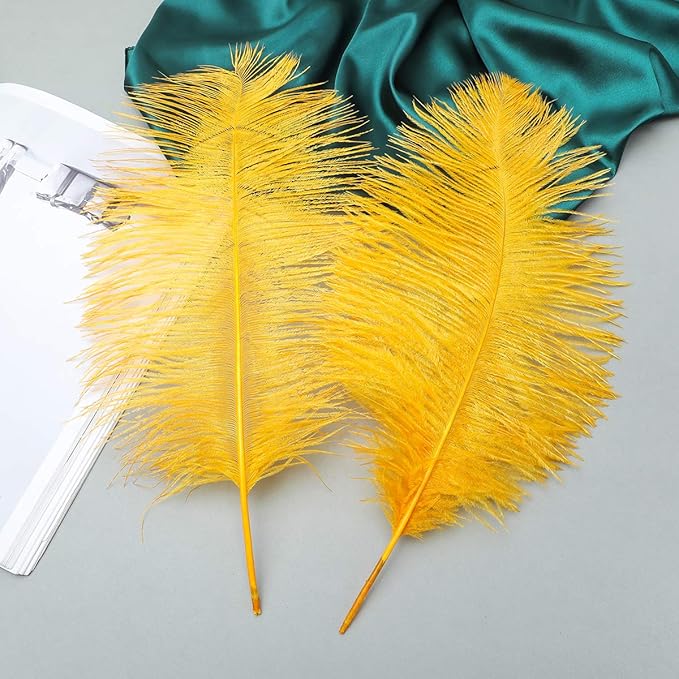 Ballinger Big Gold Ostrich Feathers - 24Pcs 8-10inch Feathers for Crafts,Party Centerpieces Mardi Gras and Home Decor