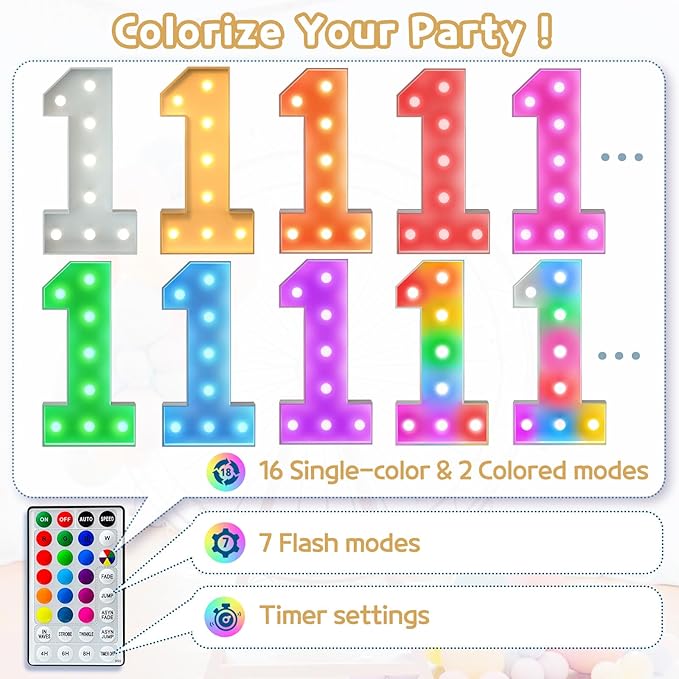 Marquee Numbers Colorful 13th-Birthday Decoration: 4FT Large Light Up 13 Year Old Birthday Decorations Anniversary Backdrop for Boys Girls Cardboard White Sign 18 Colors Number 13 Mosaic Balloon Frame