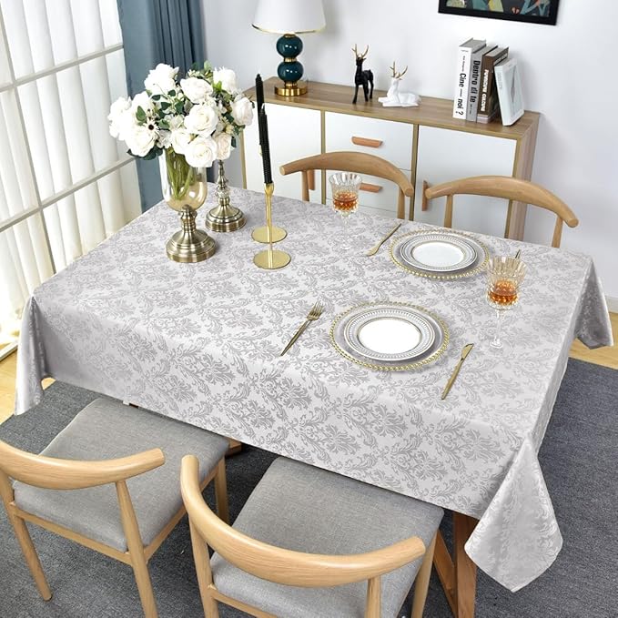 SASTYBALE Jacquard Rectangle Tablecloths for Tables, Water Proof & Stain Resistant Polyester Table Cover for Dining Room, Farmhouse Decoration, 60 x 102 Inch Grey