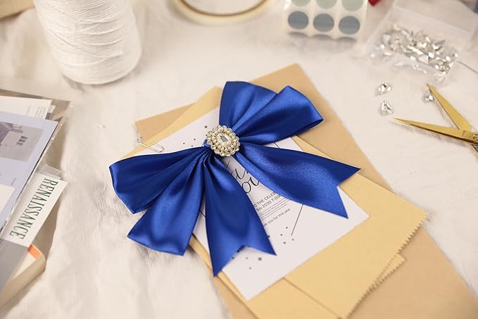 Dark Royal Blue Satin Ribbon 1-1/2 inch X Continuous 50 Yards, Single Face Polyester Ribbon Perfect for Gift Wrapping, Flower Bouquet, Wedding Decor, Crafts, Bow Making, Sewing and More