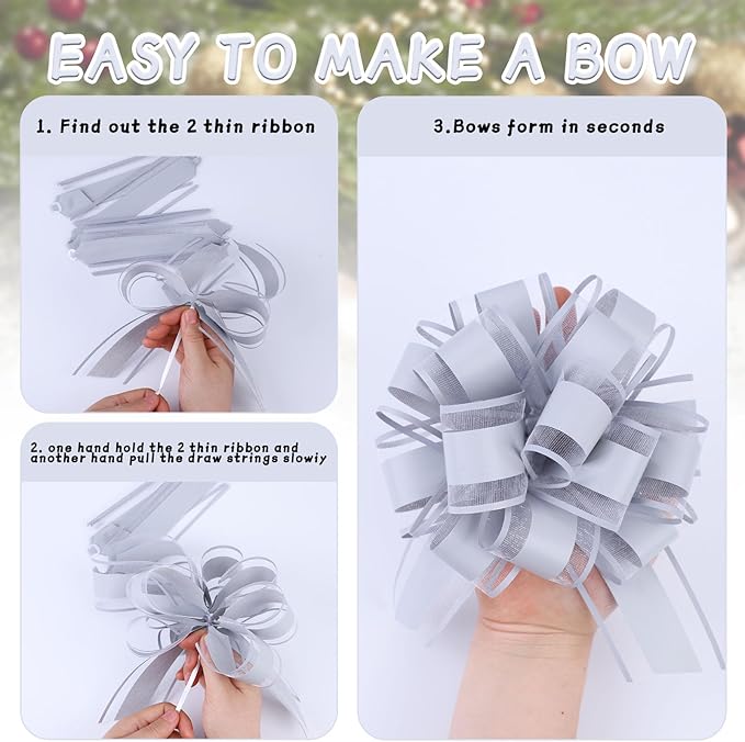 6Pcs 6inch Pull Bow Gift Wrapping,Pull Bow For Gift Basket, Gift Bag Box Wrapping Decor, Valentines Day, Birthday, Anniversary, Wedding, Flower Packaging (Gray)