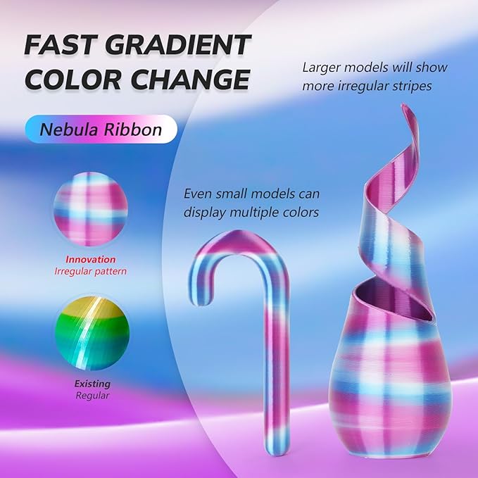 AMOLEN Silk PLA 3D Printer Filament, Shiny Multicolor Rainbow PLA Filament 1.75mm, Fast Color Change PLA 3D Printing Filament for Most FDM 3D Printer, Magenta Pink Blue White, 1kg (2.2lbs)