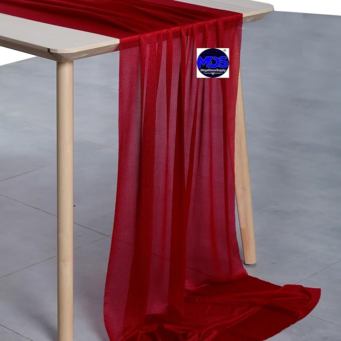 MDS Halloween Chiffon Table Runner - 12 Pack, 29 x 170 Inches, 14ft Each - Sheer Spooky Table Runners for Haunted House Parties, Trick-or-Treat Tables, Witchy Décor, Wedding & Events - Apple red