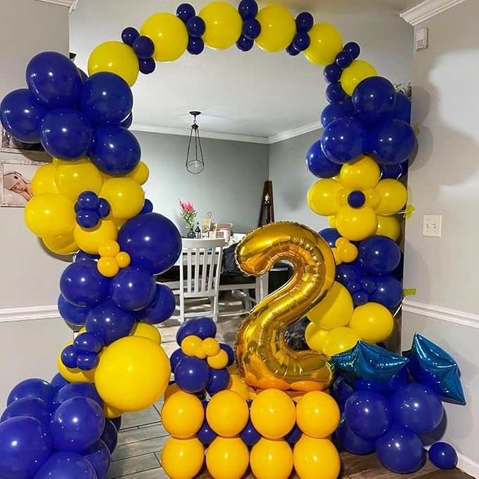 Navy Blue Yellow White Balloons, 12 Inch Navy Blue Yellow White Party Balloons, Dark Blue Yellow Latex Balloons Set for Boys Men Birthday Wedding Baby Shower Graduation Anniversary Party Decorations