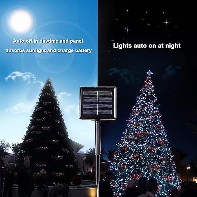 Toodour Solar Christmas Lights, 72ft 200 LED 8 Modes Outdoor Christmas String Lights, Waterproof Solar String Light for Xmas Tree, Fence, Holiday, Party, Balcony, Outdoo Xmas Decorations - Warm White