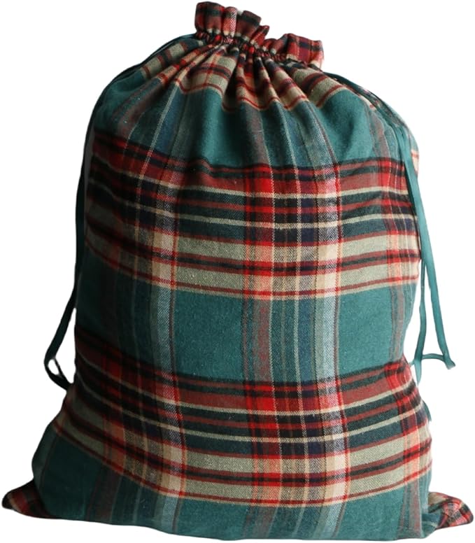 Meseey Large Christmas Gift Bags with Drawstrings Red Green Buffalo Plaid Reusable Sacks Bags Brown Black Gingham Pouch Bag for Thanksgiving Party Gift Wrapping(3 color, 15x20 Inch)