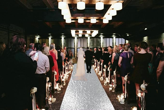 ShinyBeauty Aisle Runners for Weddings 10 ft by 4 ft Silver Aisle Runner Wedding Aisle Runner Outdoor Glitter Runner Church Runner (4FTx10FT, Silver)