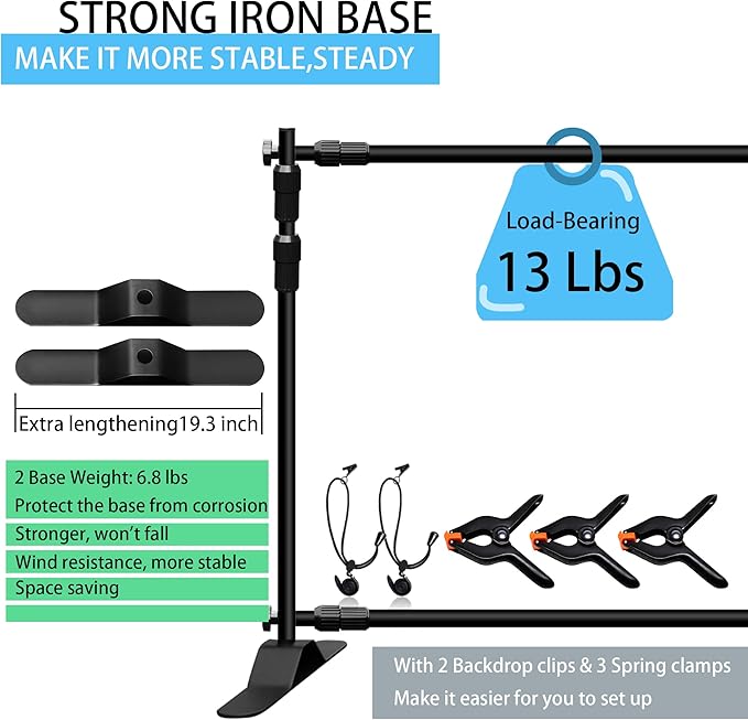 Photo Backdrop Banner Stand Kit, Heavy Duty 10 x 8 FT Adjustable Telescopic Tube Back Drop Display Stand, Step and Repeat Stand for Party Photography Trade Show Booth Background, with Clips