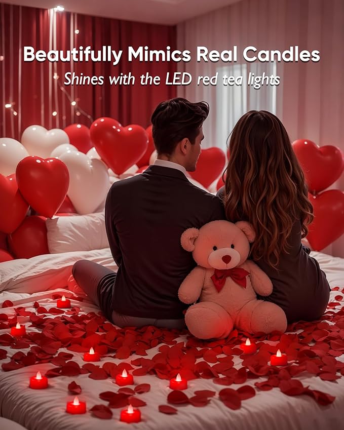 Amagic 12 Pack Red Flameless LED Tea Lights Candles Battery Operated, Electric Fake Tealight Candles for Votive, Wedding, Table Centerpiece, Party, Aniversary, Proposal, Halloween, Christmas