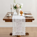 White Elegant Vintage Lace Table Runner,Wedding Lace Decor with Floral Embroidery,Tea Party Decor (White, 13.8X63 Inches)