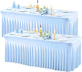 Wish Care 2 Pack Baby Blue Spandex Table Clothes for 6 Foot Rectangle Tables, 6FT Wrinkle Free Fitted Tablecloths Ruffles Design Table Cover for Party, Banquet, Wedding and Events