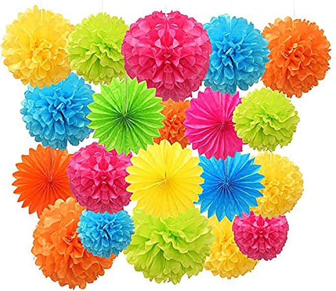 Paper Pom Poms Color Tissue Flowers Hanging Paper Fans Celebration Wedding Birthday Party Halloween Christmas Outdoor Decoration-Set of 20