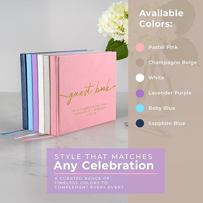 Promot Personalized Guestbook for Party (Champaigne Beige) - 110 Lined Pages in Wood-Free Vegan Leather Hard Cover - Wedding Guest Book Sign in and Photos, Baby Shower, Birthday or Graduation