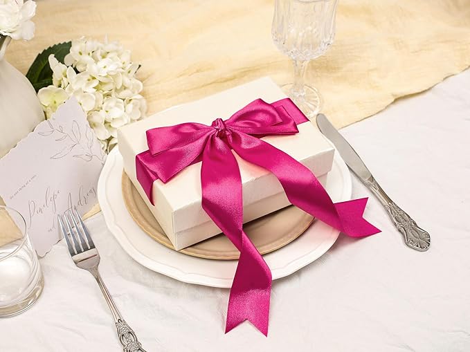 Rose Red Satin Ribbon 1-1/2 inch X Continuous 25 Yards, Single Face Polyester Ribbon Perfect for Gift Wrapping, Flower Bouquet, Wedding Decor, Crafts, Bow Making, Sewing and More