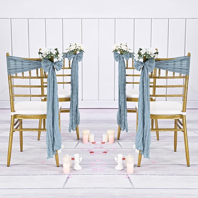 36 Pcs Dusty Blue Cheesecloth Chair Sashes, 16 x 108 inch Gauze Fabric Washable Chair Sashes Bows Designed for Aisle Decorations Universal Chair Cover Decor for Wedding Reception Party Banquet