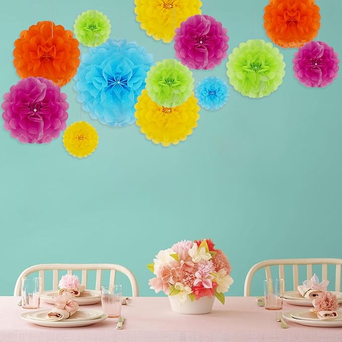 Tissue Paper Pom Poms, Colorful Tissue Paper Flowers, Hanging Flower Balls for Easter Weddings Fiesta Parties Birthday Baby Showers Classroom Decoration (20Piece Set-6/10/12/14Inch)